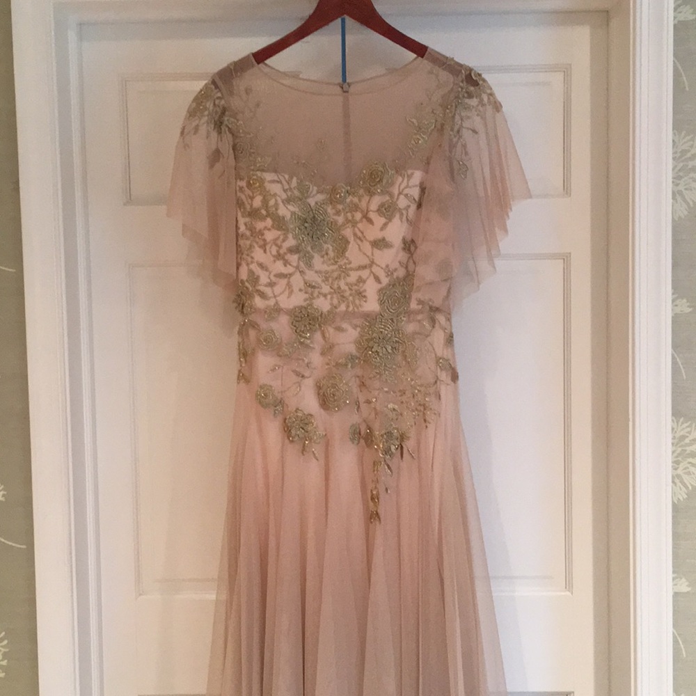Formal dress - rose w/appliqued rose-gold flowers